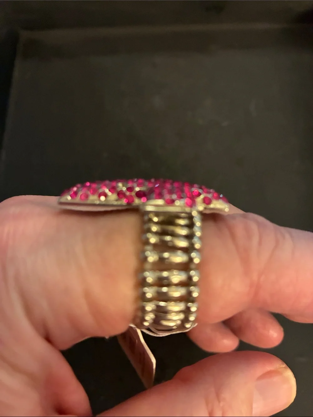 Pink Cross Statement Stretch Ring. Pink crystals encrust this cross ring. NWT